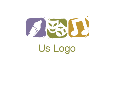 three rounded square with art brush mask and music icon logo