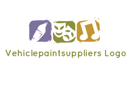 three rounded square with art brush mask and music icon logo