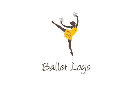ballet dancer dancing on the floor with mask in hands logo