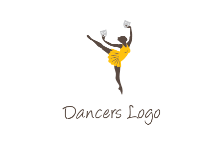 ballet dancer dancing on the floor with mask in hands logo