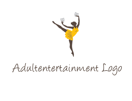 ballet dancer dancing on the floor with mask in hands logo