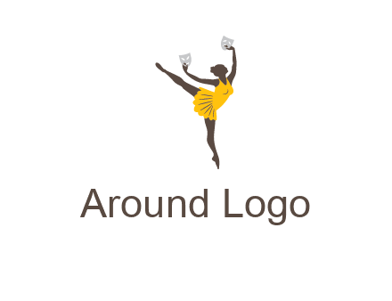 ballet dancer dancing on the floor with mask in hands logo