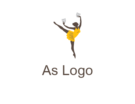 ballet dancer dancing on the floor with mask in hands logo