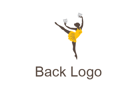 ballet dancer dancing on the floor with mask in hands logo
