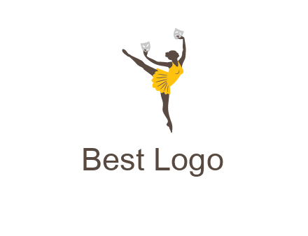 ballet dancer dancing on the floor with mask in hands logo