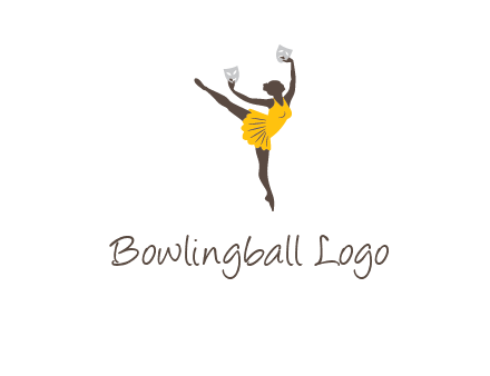 ballet dancer dancing on the floor with mask in hands logo