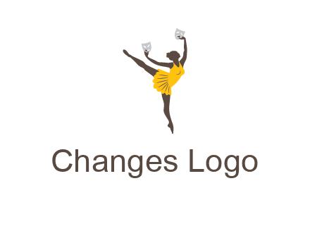 ballet dancer dancing on the floor with mask in hands logo