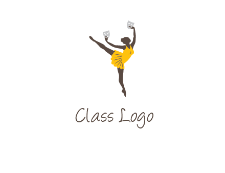 ballet dancer dancing on the floor with mask in hands logo