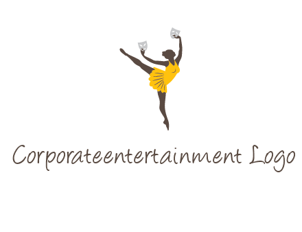 ballet dancer dancing on the floor with mask in hands logo