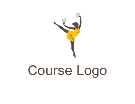 ballet dancer dancing on the floor with mask in hands logo
