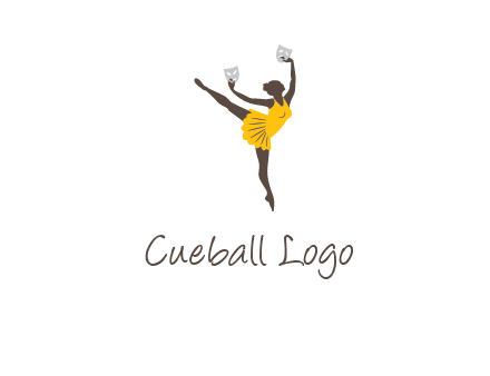 ballet dancer dancing on the floor with mask in hands logo