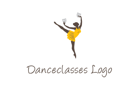 ballet dancer dancing on the floor with mask in hands logo