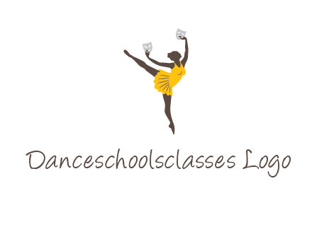 ballet dancer dancing on the floor with mask in hands logo