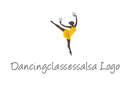 ballet dancer dancing on the floor with mask in hands logo