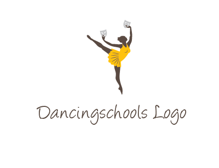 ballet dancer dancing on the floor with mask in hands logo