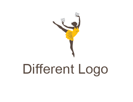ballet dancer dancing on the floor with mask in hands logo