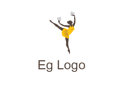 ballet dancer dancing on the floor with mask in hands logo