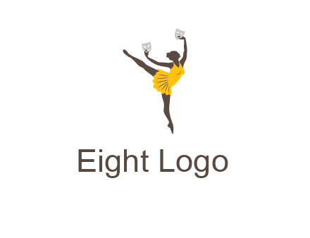 ballet dancer dancing on the floor with mask in hands logo