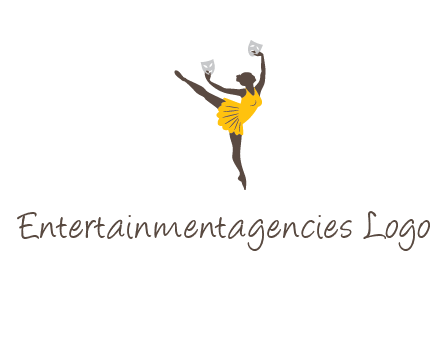 ballet dancer dancing on the floor with mask in hands logo