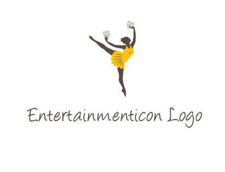 ballet dancer dancing on the floor with mask in hands logo