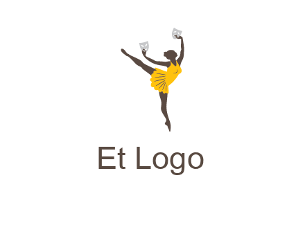 ballet dancer dancing on the floor with mask in hands logo