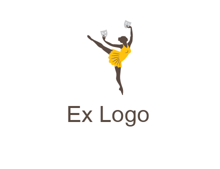 ballet dancer dancing on the floor with mask in hands logo