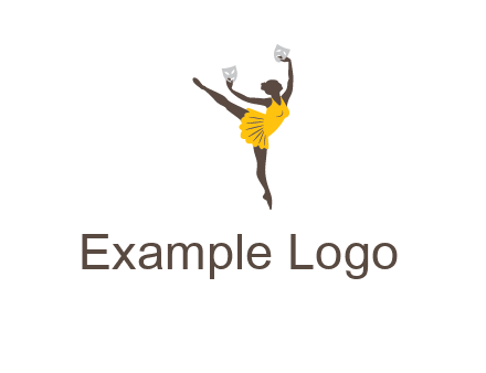 ballet dancer dancing on the floor with mask in hands logo