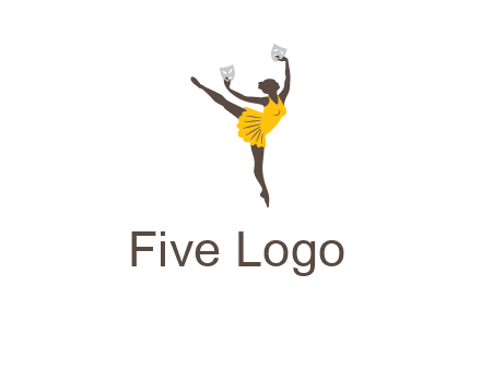 ballet dancer dancing on the floor with mask in hands logo
