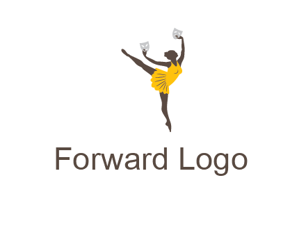 ballet dancer dancing on the floor with mask in hands logo