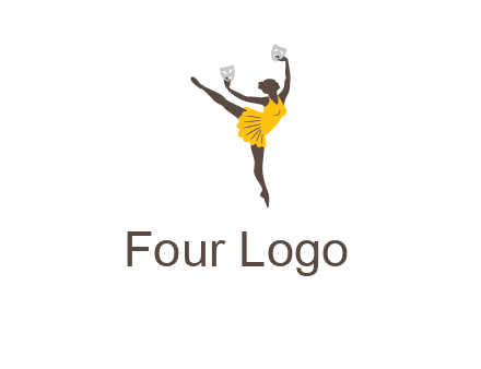ballet dancer dancing on the floor with mask in hands logo
