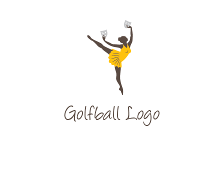 ballet dancer dancing on the floor with mask in hands logo