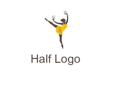 ballet dancer dancing on the floor with mask in hands logo