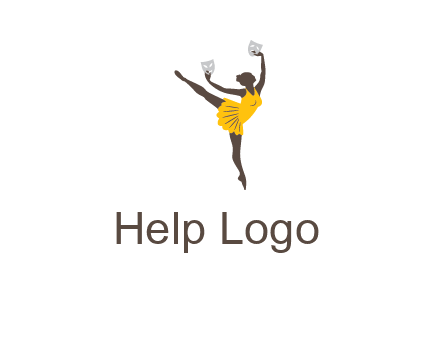 ballet dancer dancing on the floor with mask in hands logo