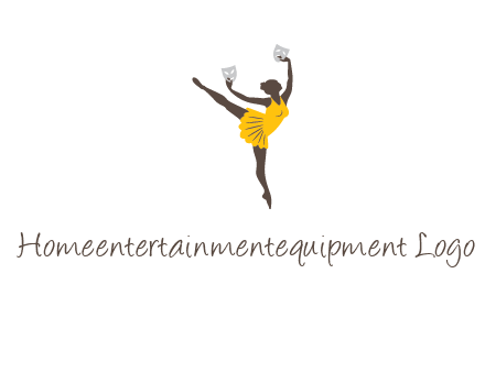 ballet dancer dancing on the floor with mask in hands logo
