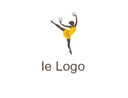 ballet dancer dancing on the floor with mask in hands logo