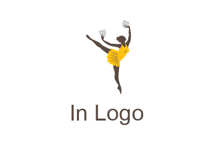 ballet dancer dancing on the floor with mask in hands logo