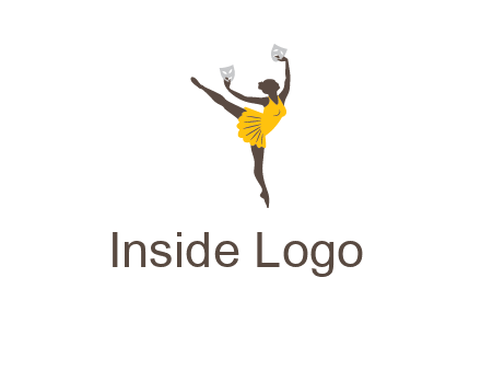 ballet dancer dancing on the floor with mask in hands logo