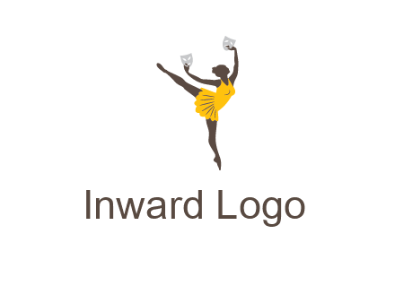 ballet dancer dancing on the floor with mask in hands logo
