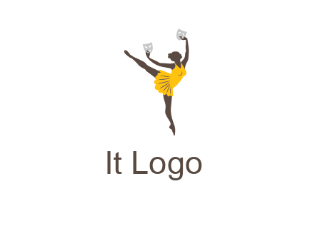 ballet dancer dancing on the floor with mask in hands logo