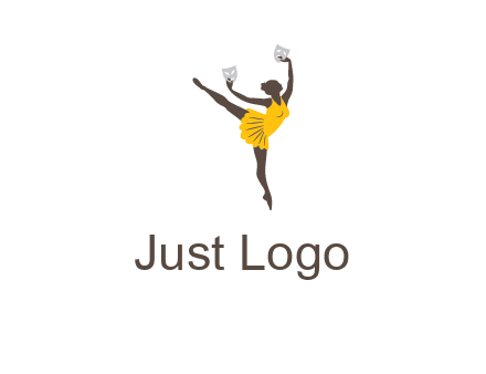 ballet dancer dancing on the floor with mask in hands logo