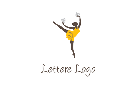 ballet dancer dancing on the floor with mask in hands logo
