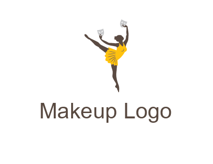 ballet dancer dancing on the floor with mask in hands logo