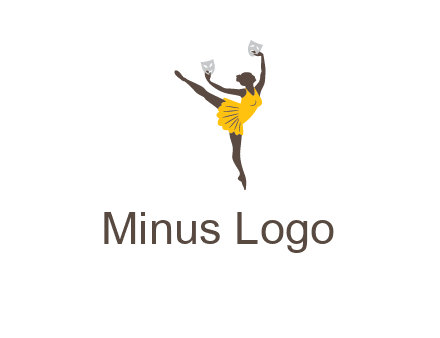 ballet dancer dancing on the floor with mask in hands logo