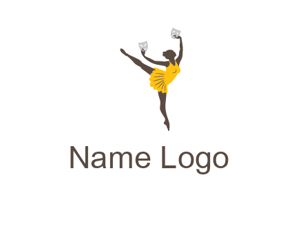 ballet dancer dancing on the floor with mask in hands logo