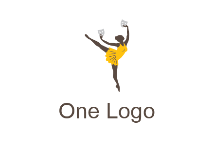 ballet dancer dancing on the floor with mask in hands logo