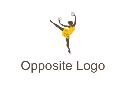 ballet dancer dancing on the floor with mask in hands logo