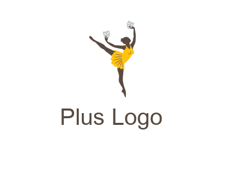 ballet dancer dancing on the floor with mask in hands logo
