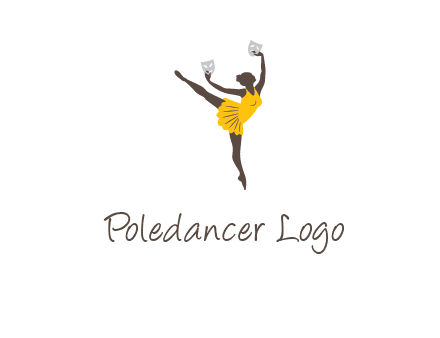 ballet dancer dancing on the floor with mask in hands logo
