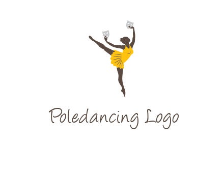 ballet dancer dancing on the floor with mask in hands logo