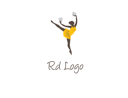 ballet dancer dancing on the floor with mask in hands logo
